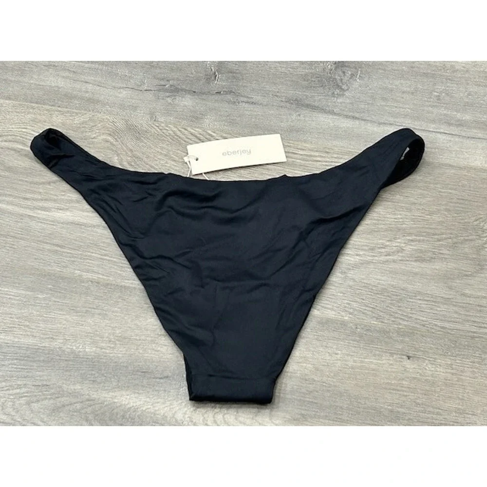 Eberjey Womens So‎ Solid Dree Bikini Bottom Low Rise High-Cut Leg Black Sz L NWT